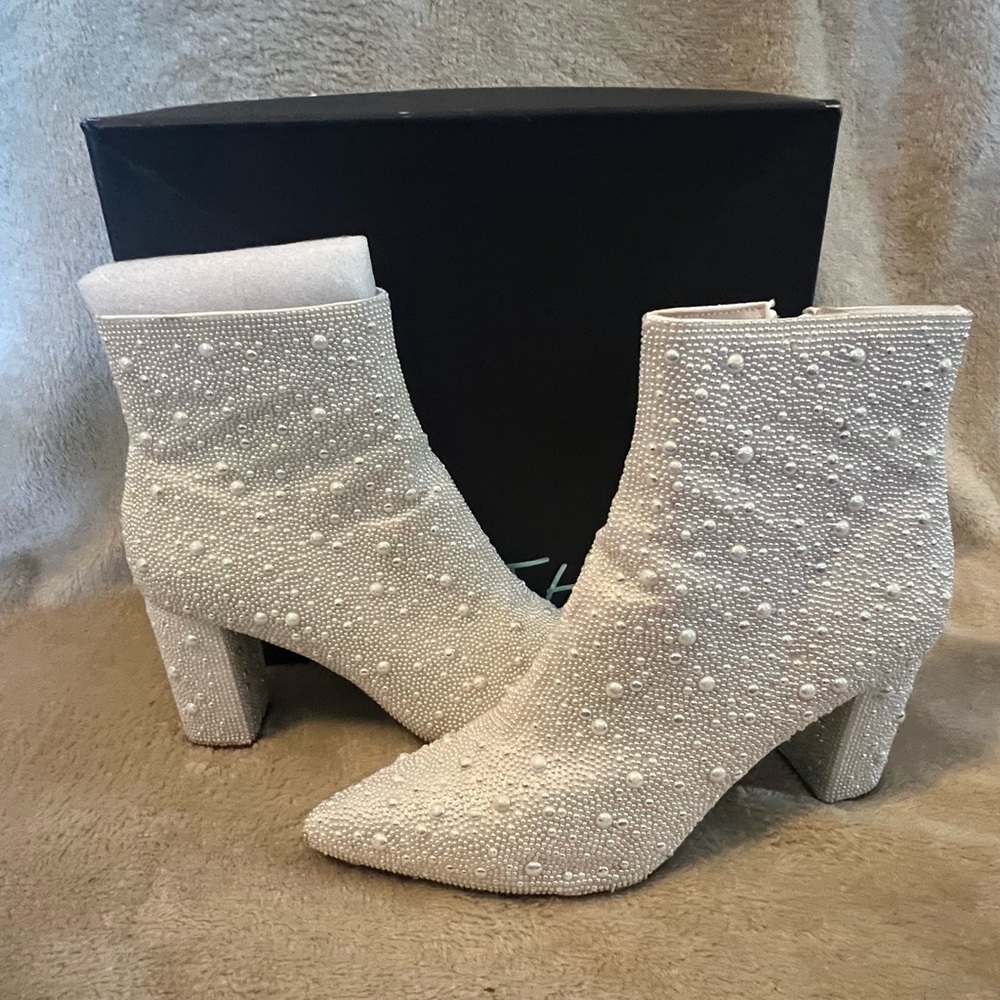 Betsey Johnson White Pearl Ankle Boots